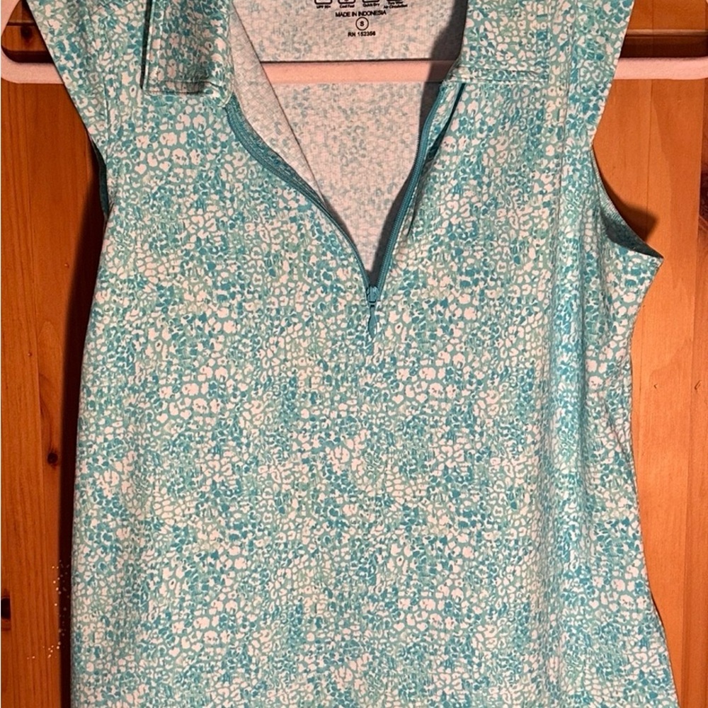 IBKUL Aqua White Sleeveless Polo quarter zip golf, tennis, pickleball small NWOT